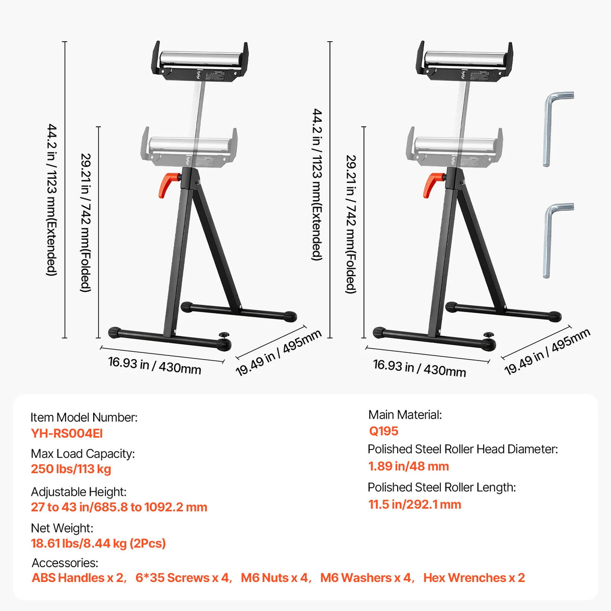 SucceBuy Adjustable Roller Stand For Woodworking Table Extension Support
