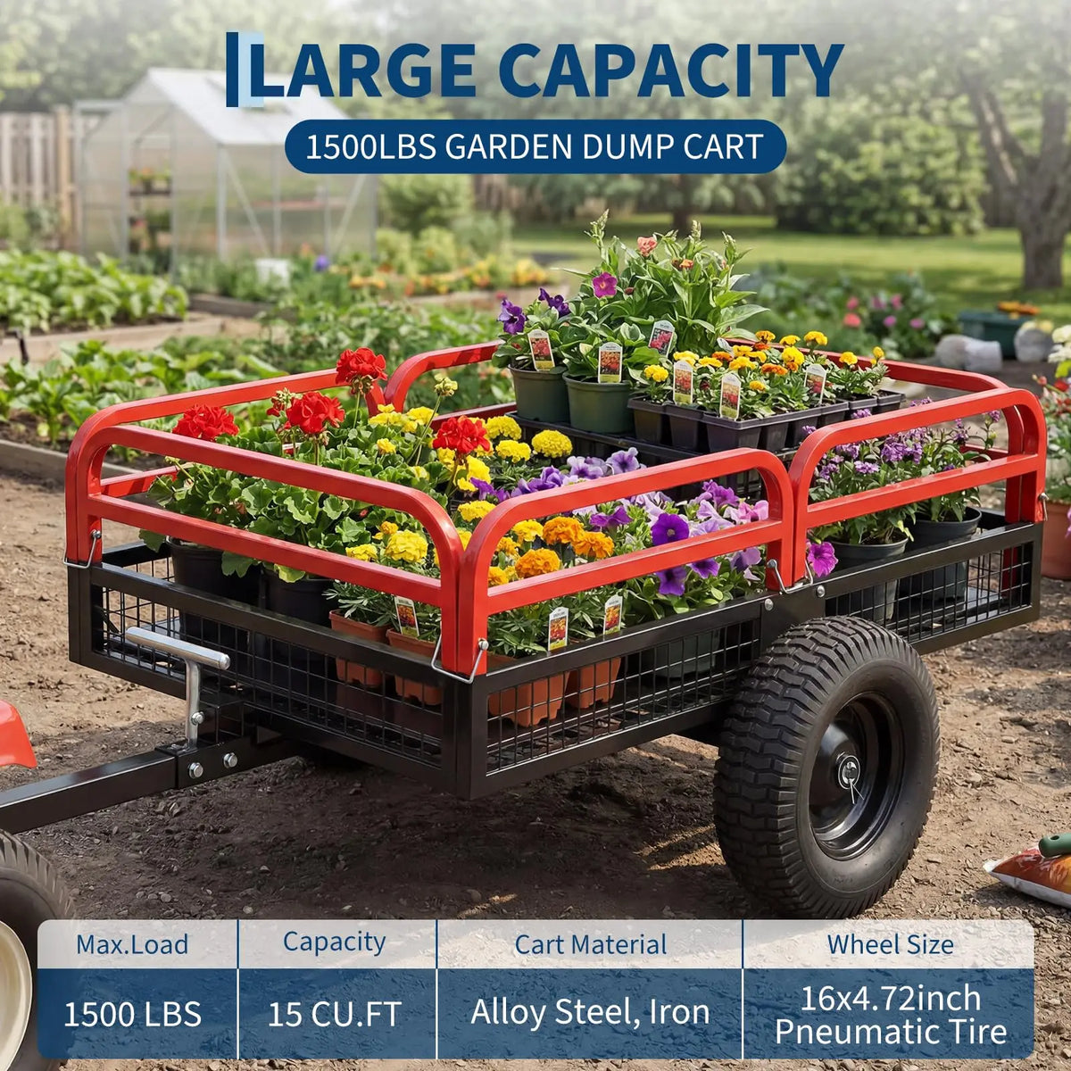 Acekool Heavy Duty Steel Garden Dump Trailer With Removable Sides For ATV UTV