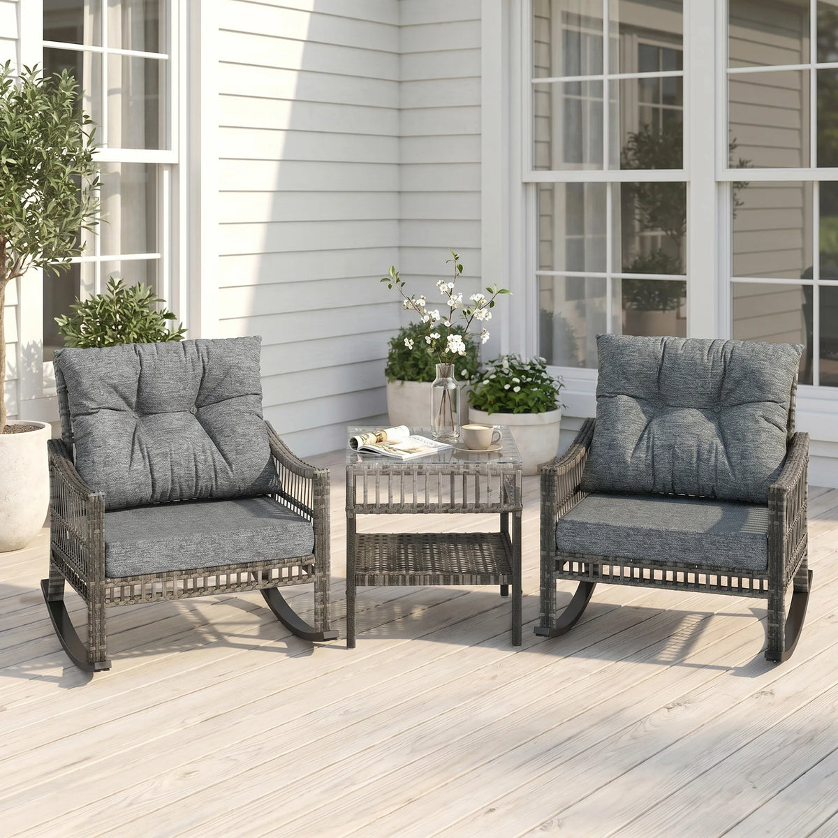 Outsunny 3 Piece Outdoor PE Rattan Patio Conversation Set