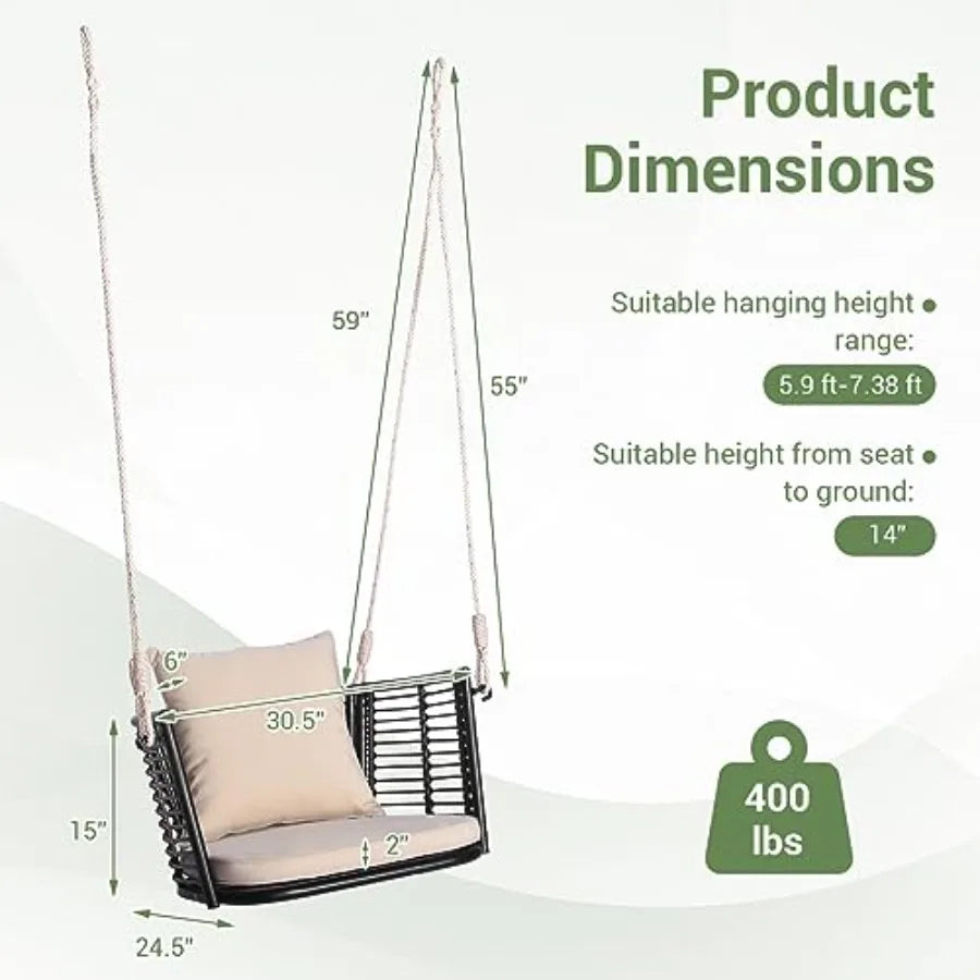 Outdoor Hanging Porch Swing Cushions Included Weather Resistant Polyethylene