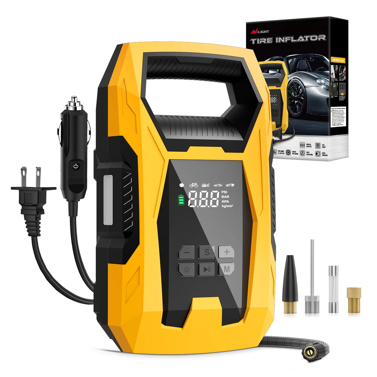 Nilight Dual Power Portable Tire Inflator With Auto Shutoff