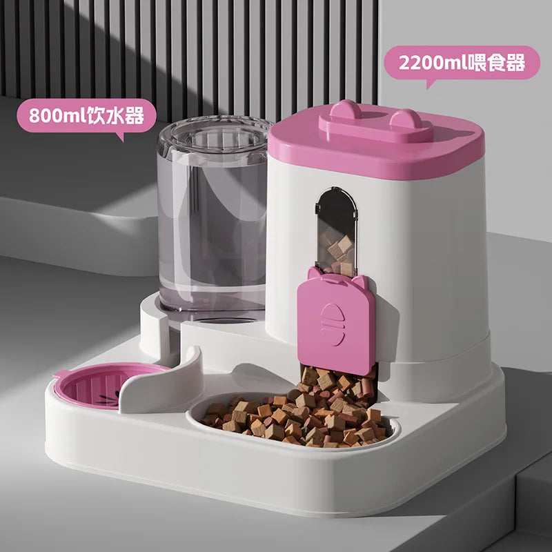 Spill Proof Automatic Pet Food Dispenser With Water Fountain