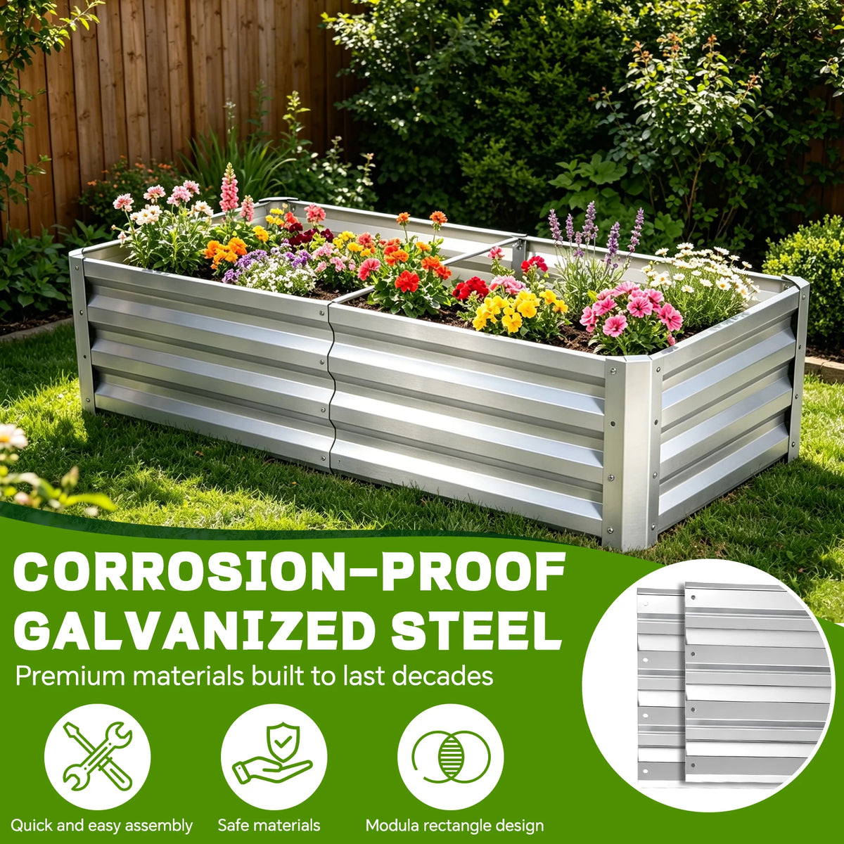 Modern Galvanized Metal Raised Garden Bed And Planter Box