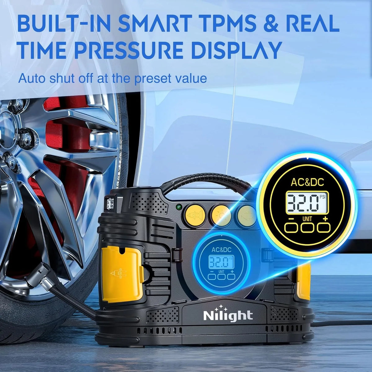 Nilight Dual Power Portable Tire Inflator With Auto Shutoff