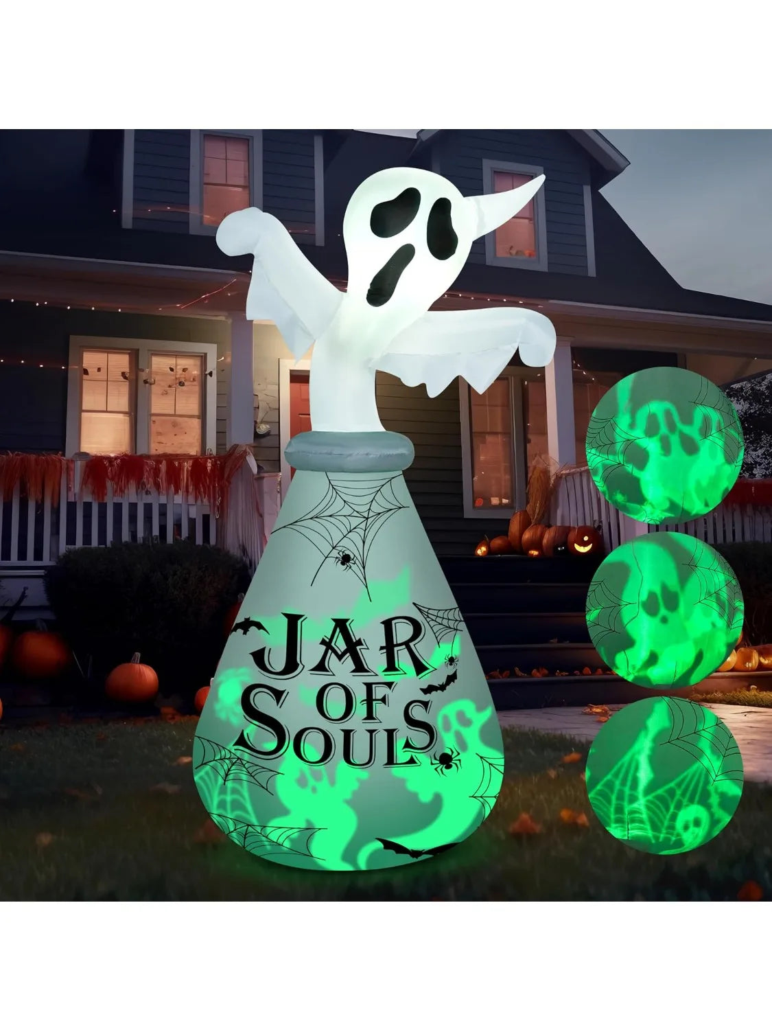 6 FT Halloween Inflatable Outdoor Decoration, Ghost Inflatable Halloween Decor Outdoor, Blow Up Ghost in the Jar with Green Projecting LED for Halloween Yard Decoration