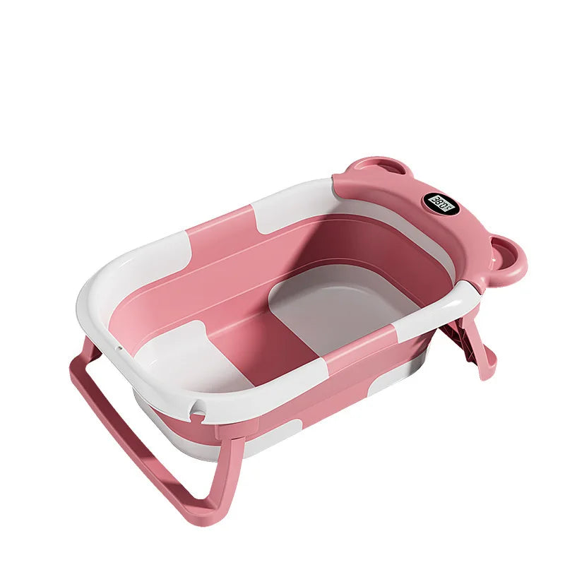 Foldable Baby Bathtub With Thermometer Drain Hole And Cushion