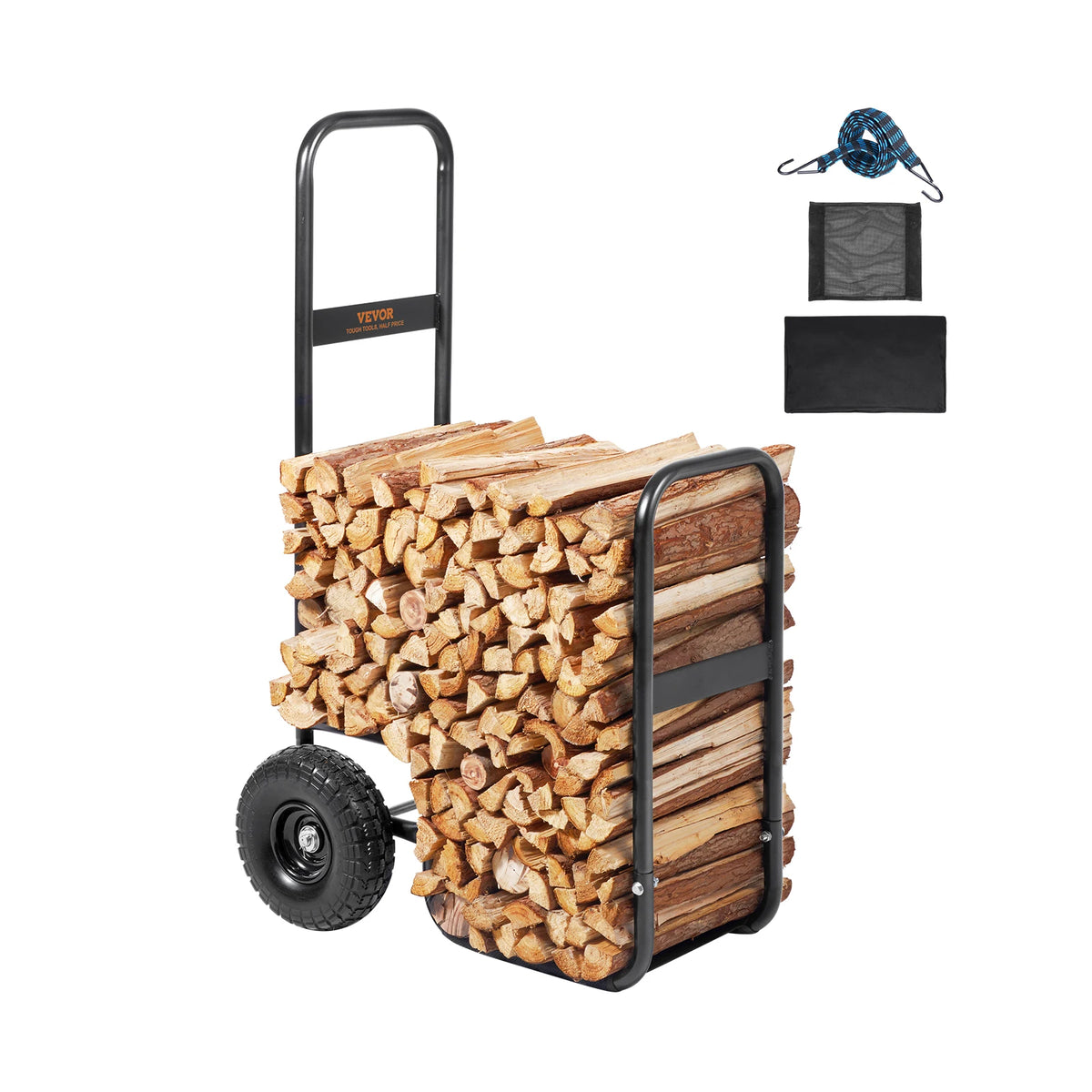 Firewood Log Cart Indoor Outdoor Wood Rack With Wheels Heavy Duty Steel