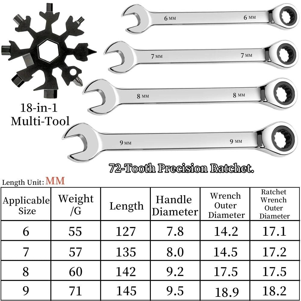 Flexible Ratcheting Wrench Set for Car Repair Tools