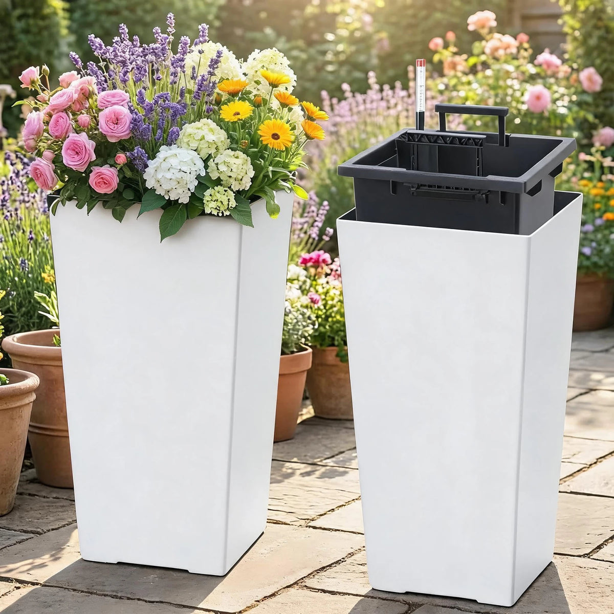 HiMISS Self Watering Tall Planter Pots With Drainage Design