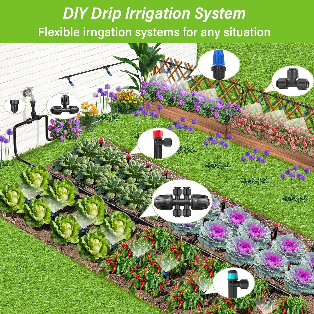 Automatic Drip Irrigation System Kit With Quick Connect Fittings