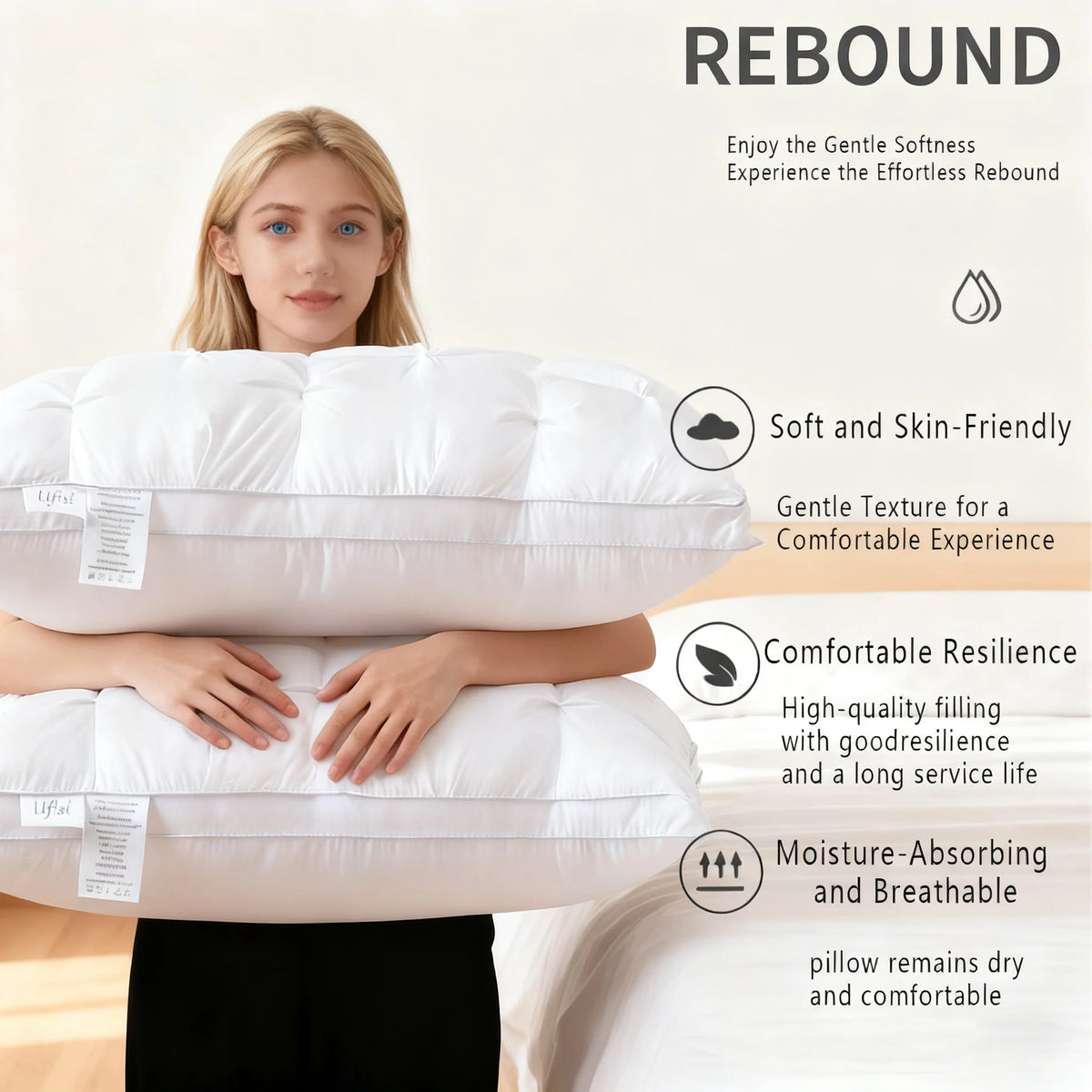 Hotel Quality Ergonomic Pillow For Back Side And Stomach Sleepers