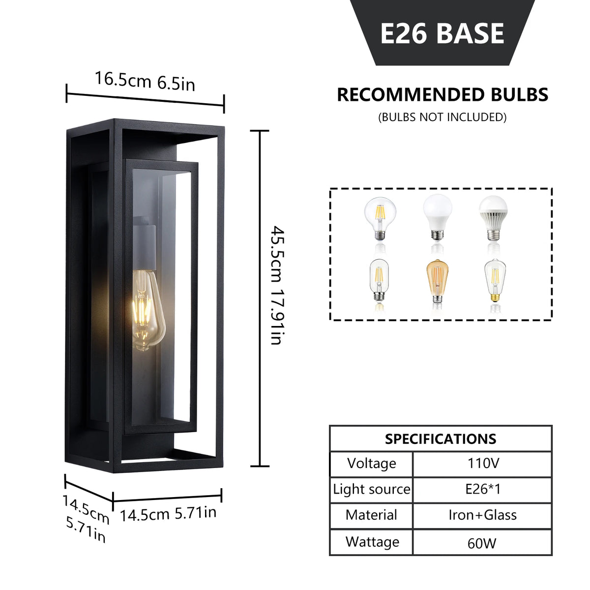 Arlgsite Exterior Iron Wall Lantern With Tempered Glass