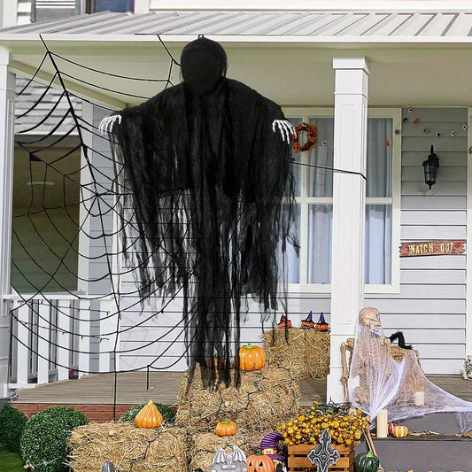 63” Halloween Decorations Outdoor Grim Reaper Dark Faceless Hanging Ghost Decor in Black Horror Robe for Halloween Yard Tree Graveyard Hanging Decorations Haunted House Outside Decor