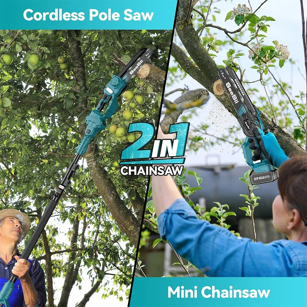 Seesii 2 In 1 Cordless Pole Saw And Mini Chainsaw For Tree Trimming