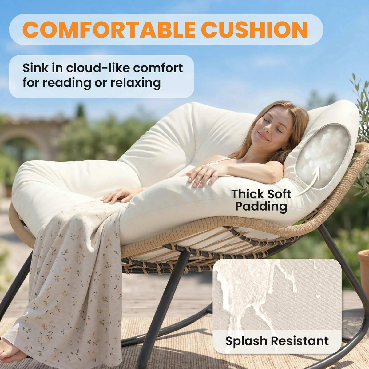 Outsunny Outdoor Papasan Rocking Chair With Soft Cushion