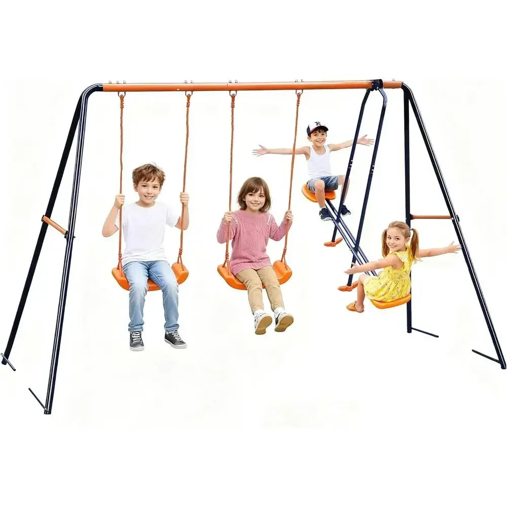 Outdoor Swing Set with Two Swings and Glider for Kids