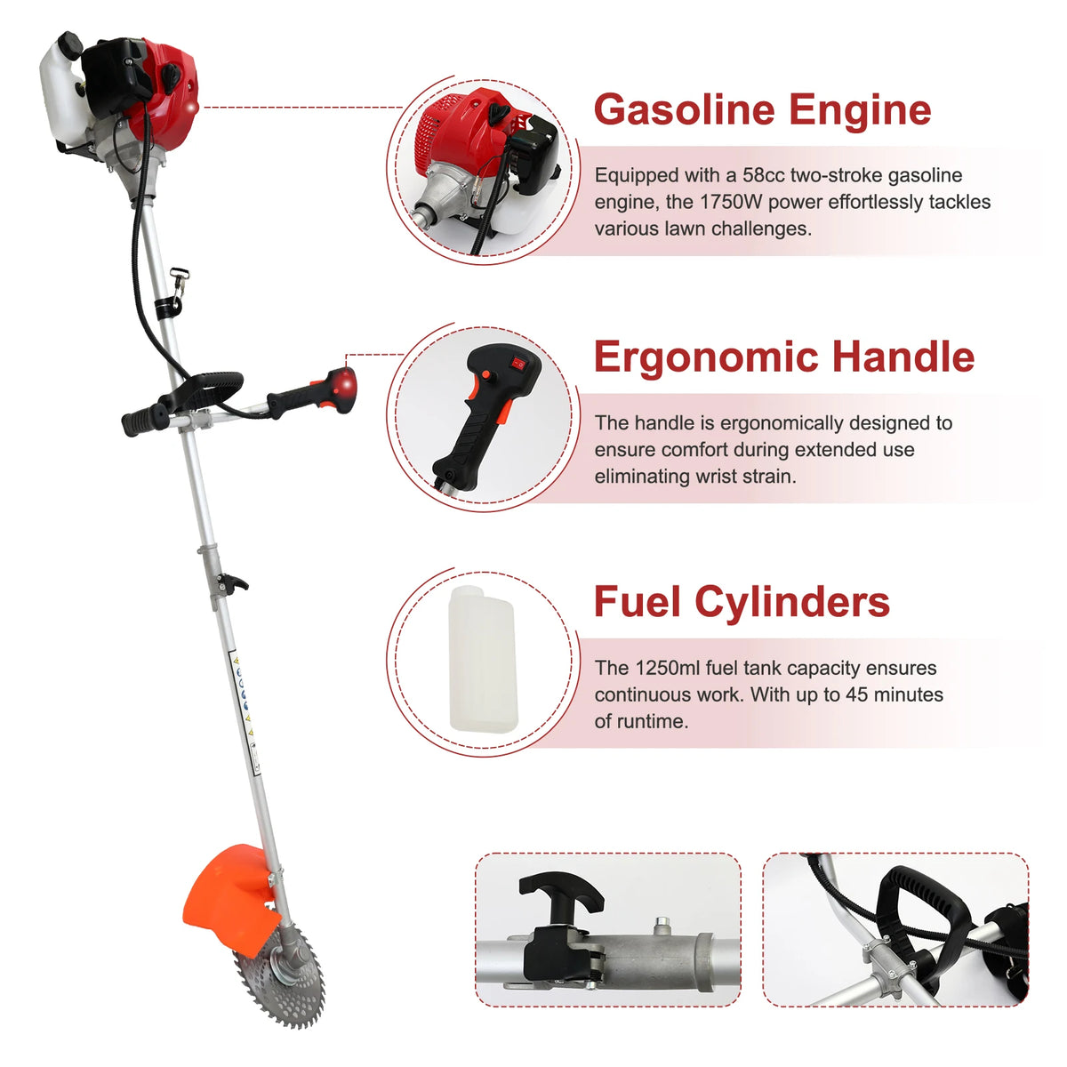 52cc 2-Stroke Gas Powered Lawn Mower 4-in-1 Weed Eater