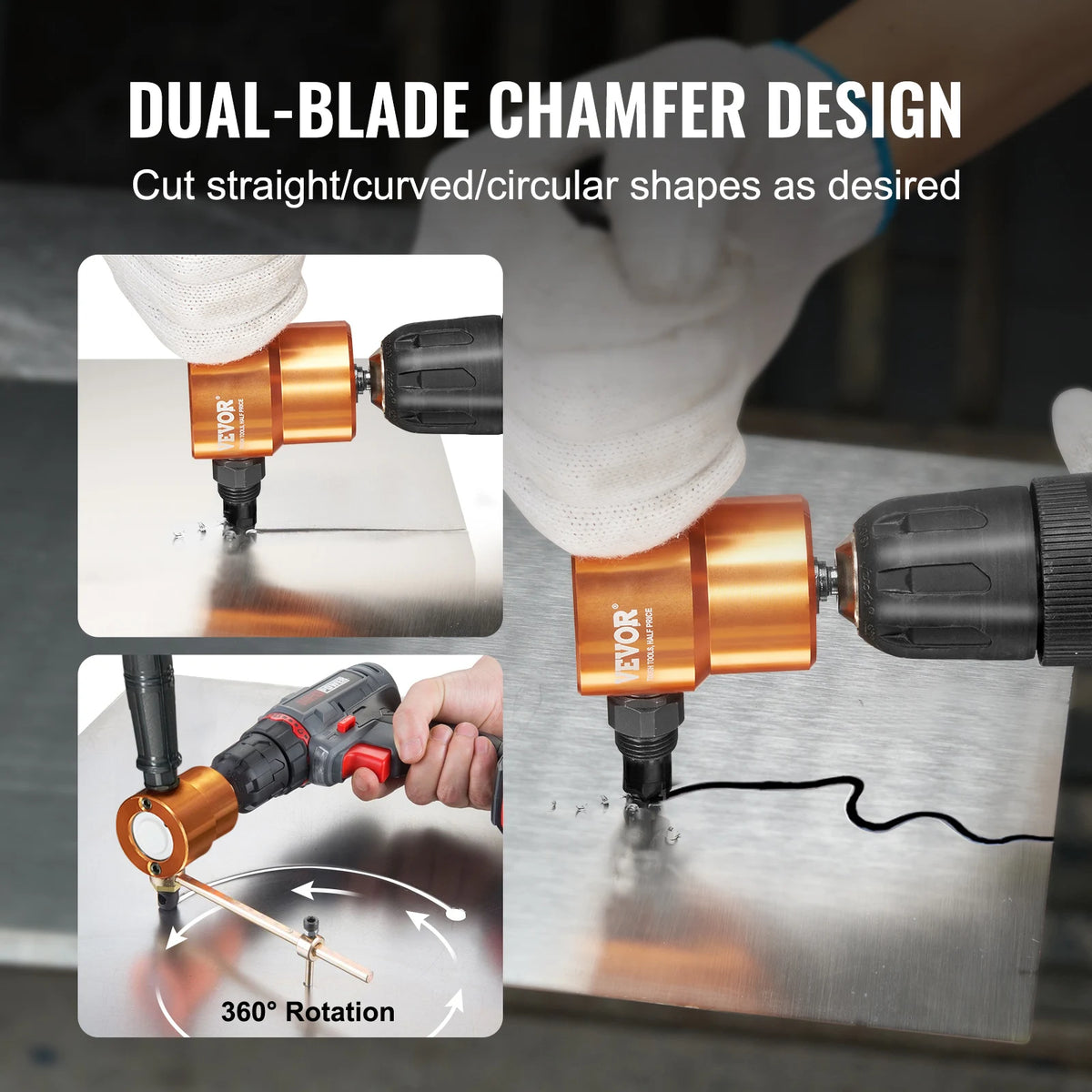 SucceBuy Double Head Sheet Metal Nibbler Cutter 360 Degree Metal Nibbler Drill Attachment with Extra Punch and Die Cutting Hole
