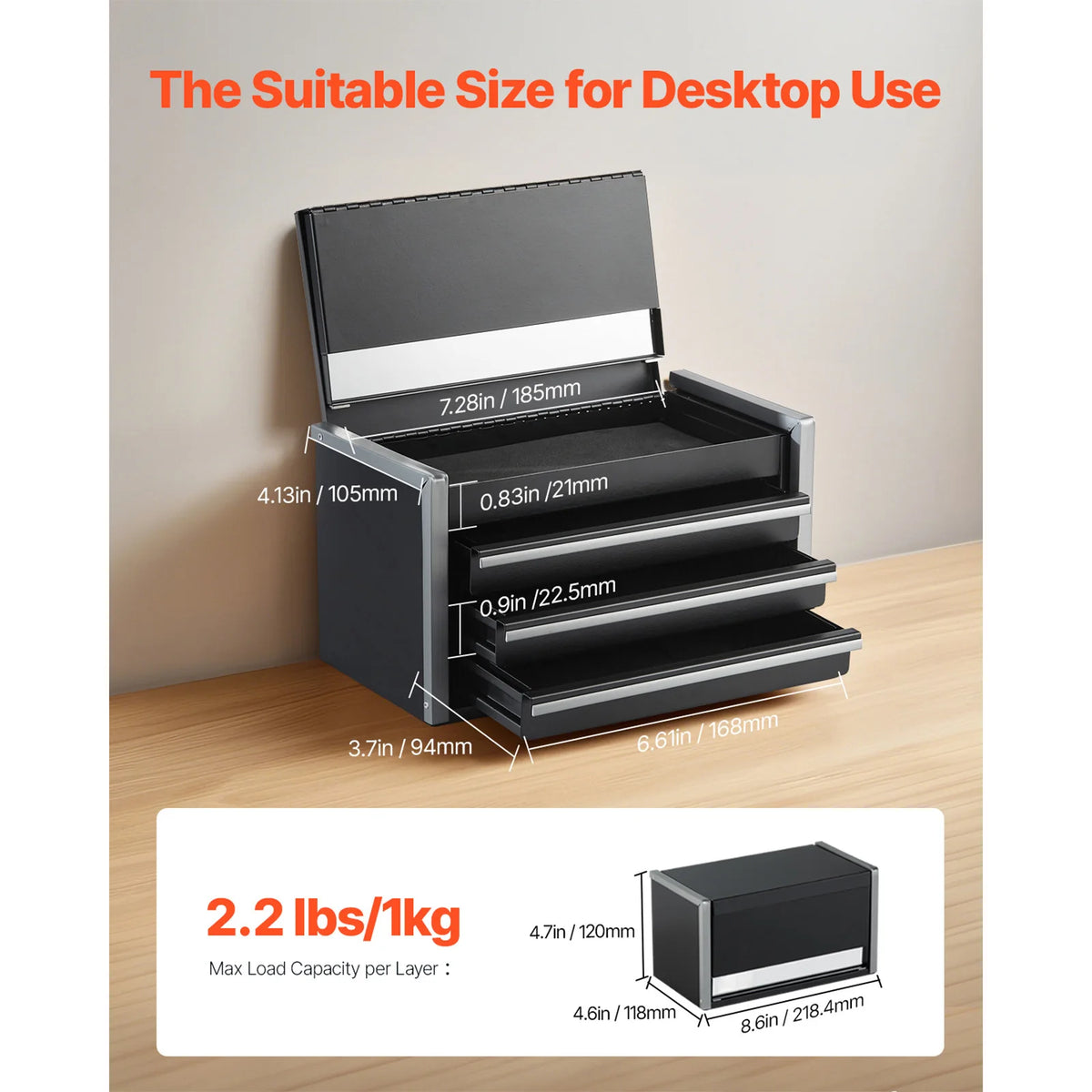 SucceBuy 3 Drawer Metal Tool Box Portable Storage Case