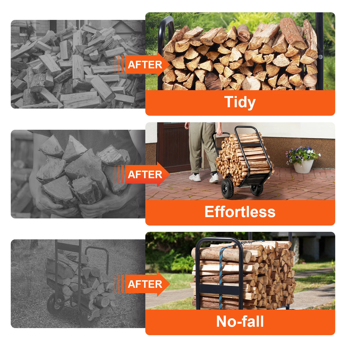 Firewood Log Cart Indoor Outdoor Wood Rack With Wheels Heavy Duty Steel