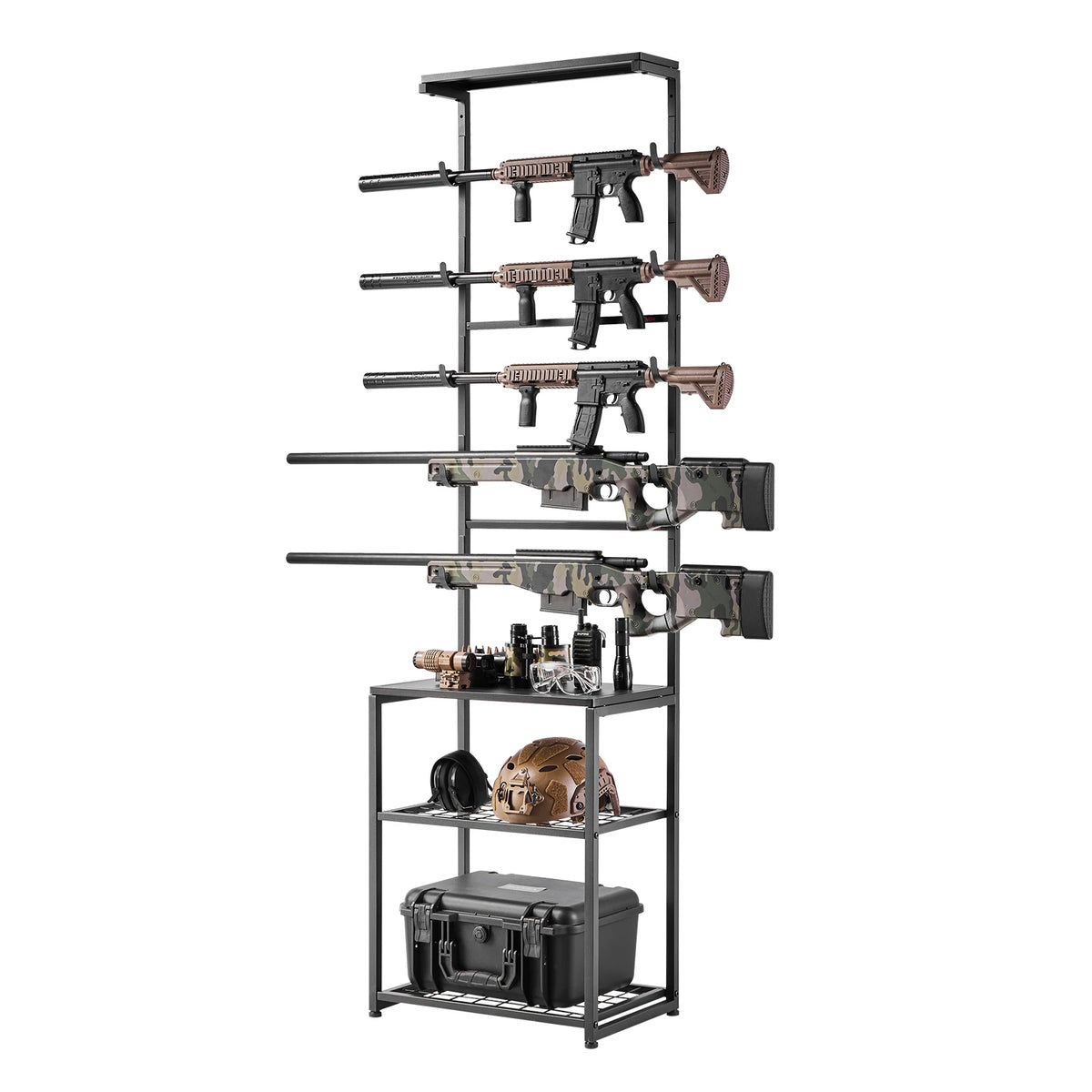 SucceBuy Freestanding Rifle and Shotgun Rack with Storage Shelf
