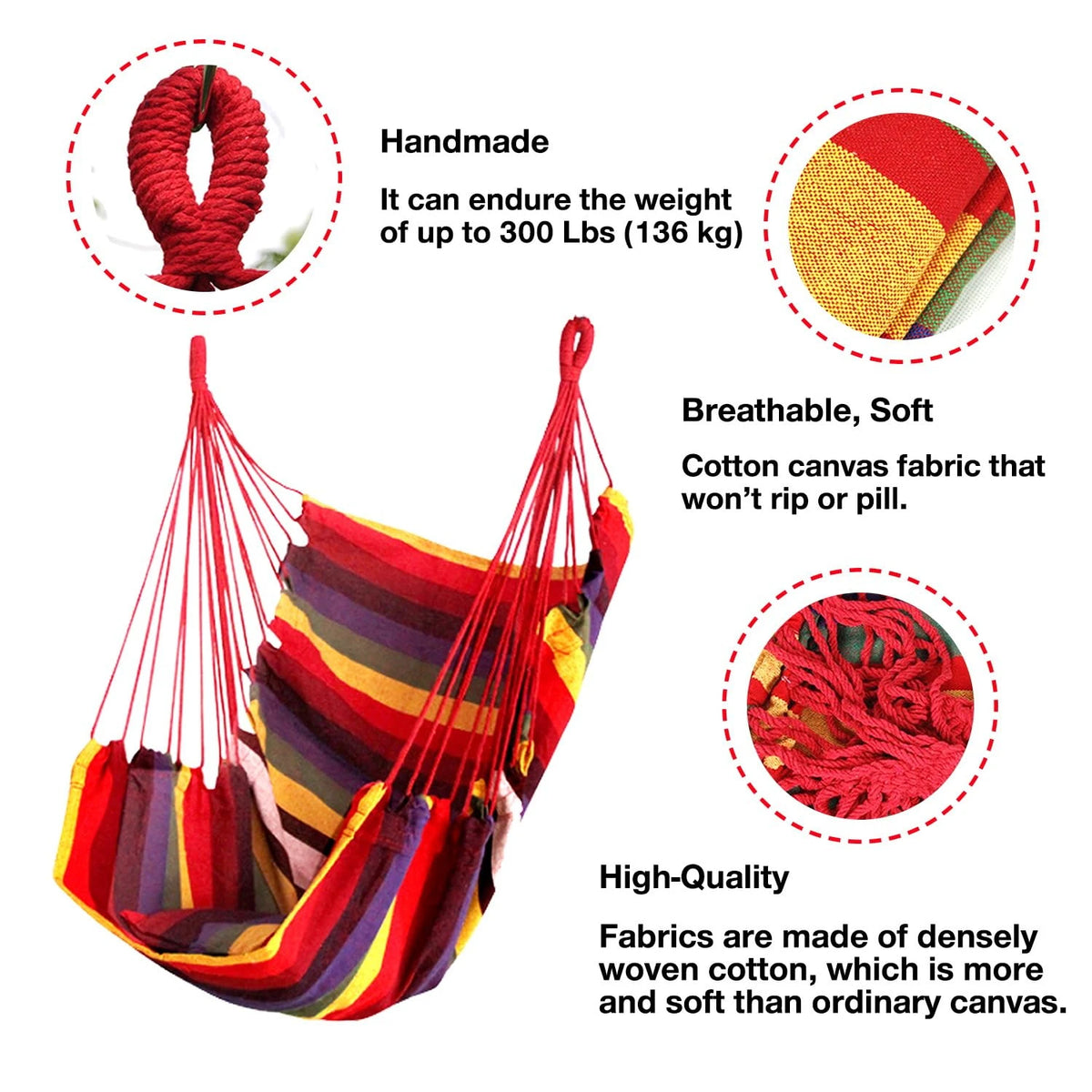 Outdoor Hanging Hammock Swing Chair With Two Comfortable Seat Cushions