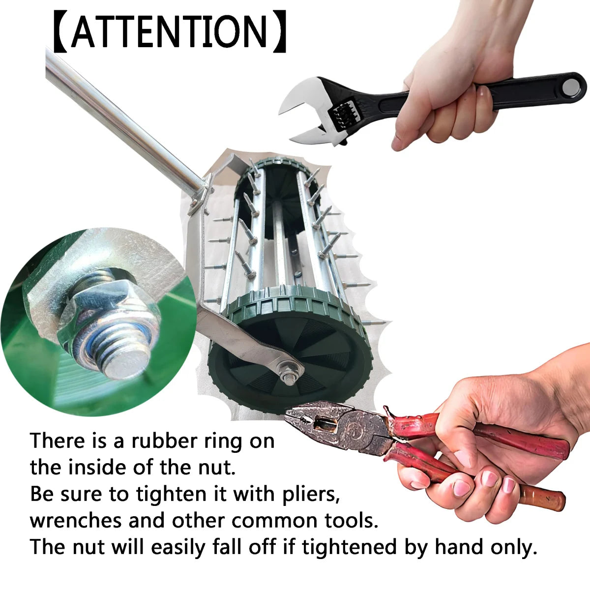 Heavy Duty Rolling Lawn Aerator,Rolling Lawn Aerator,  Rotary Push Tine Spike Soil Lawn Aerator Gardening Tool with 3-Piece Long Steel Handle for Garden Yard Grass Maintenance