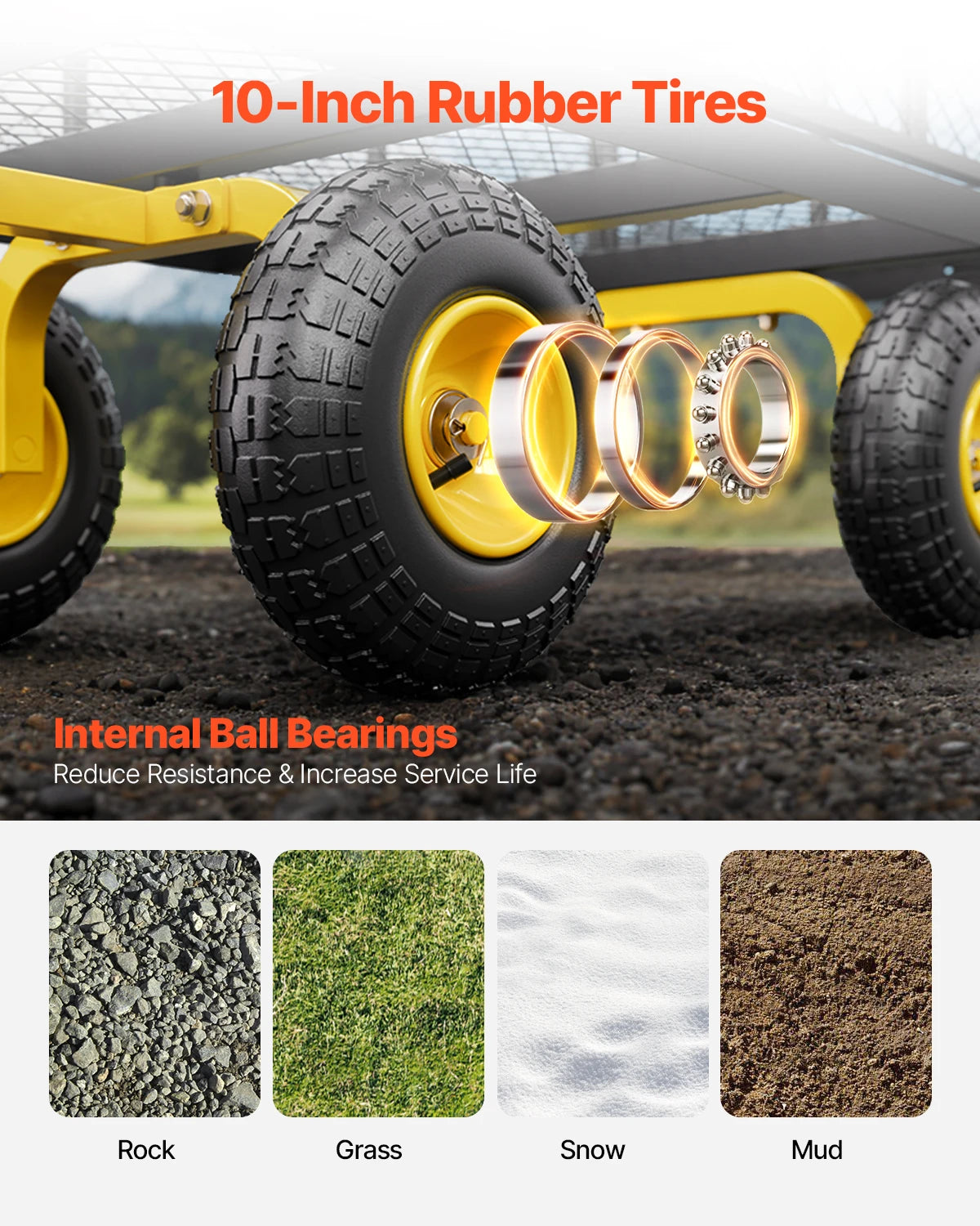 SucceBuy Steel Garden Cart With All Terrain Tires Mesh Sides