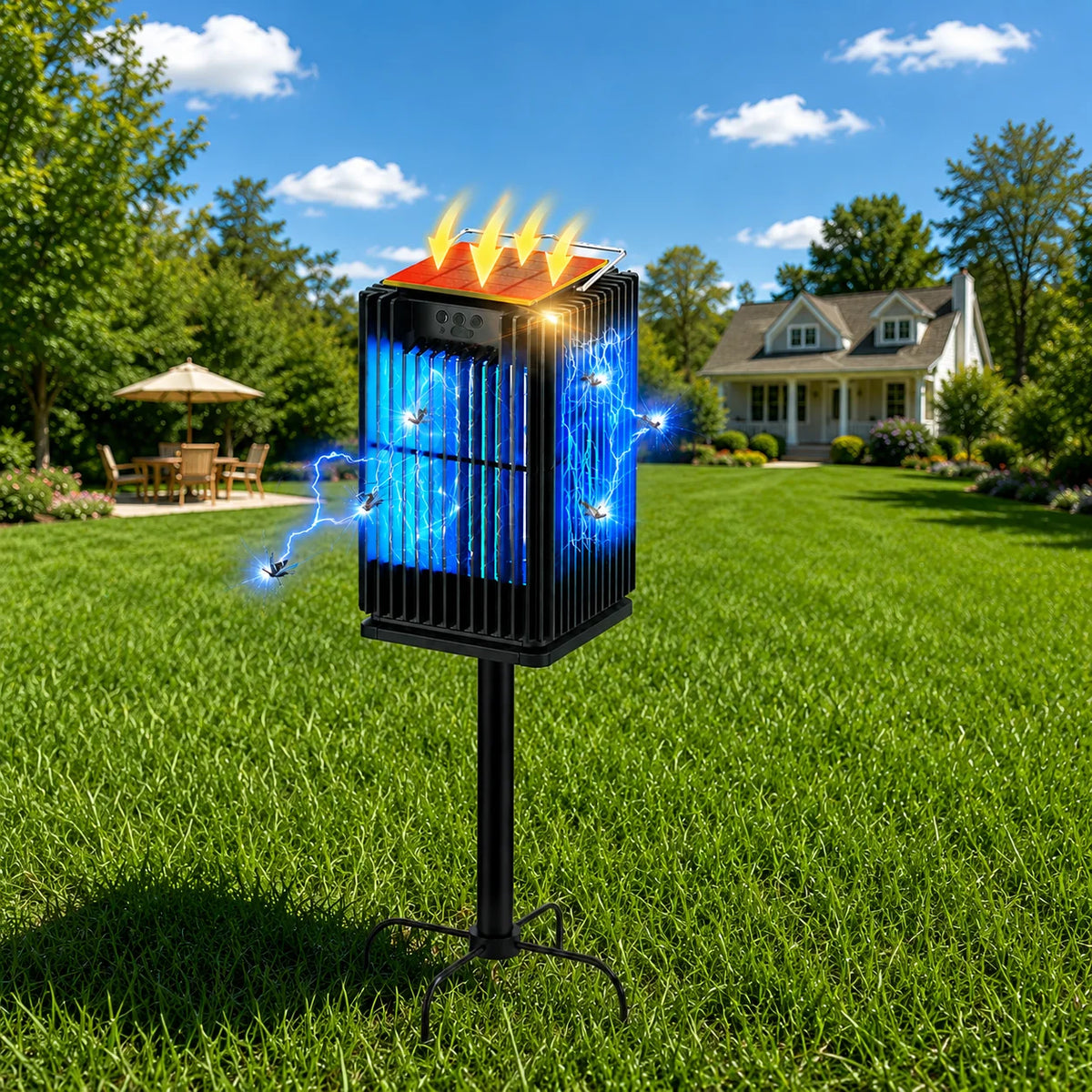 Solar Outdoor Mosquito Zapper Cordless Waterproof With Illuminated Light
