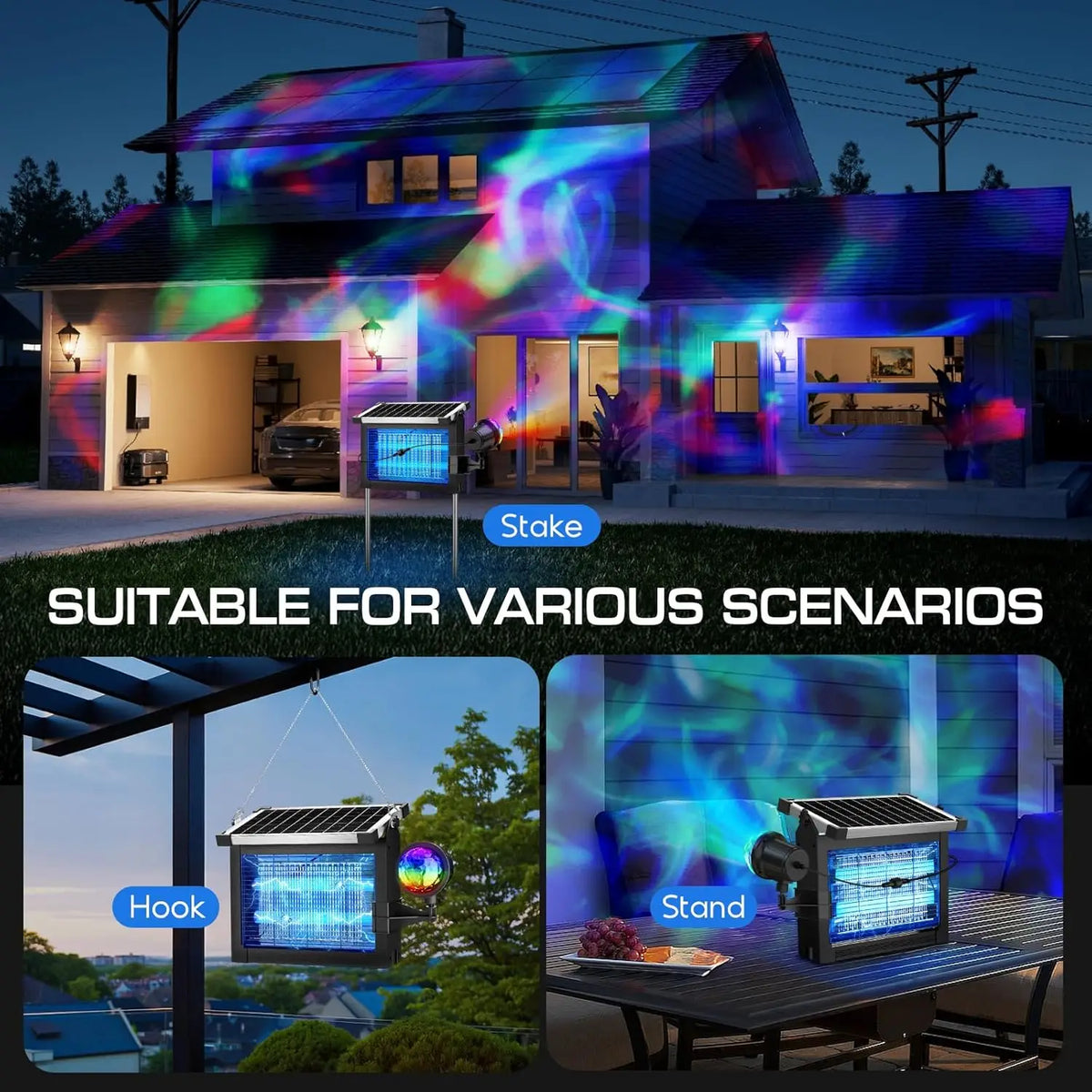 Solar Bug Zapper 2-In-1 Projection Light And Mosquito Killer With Type C Charging