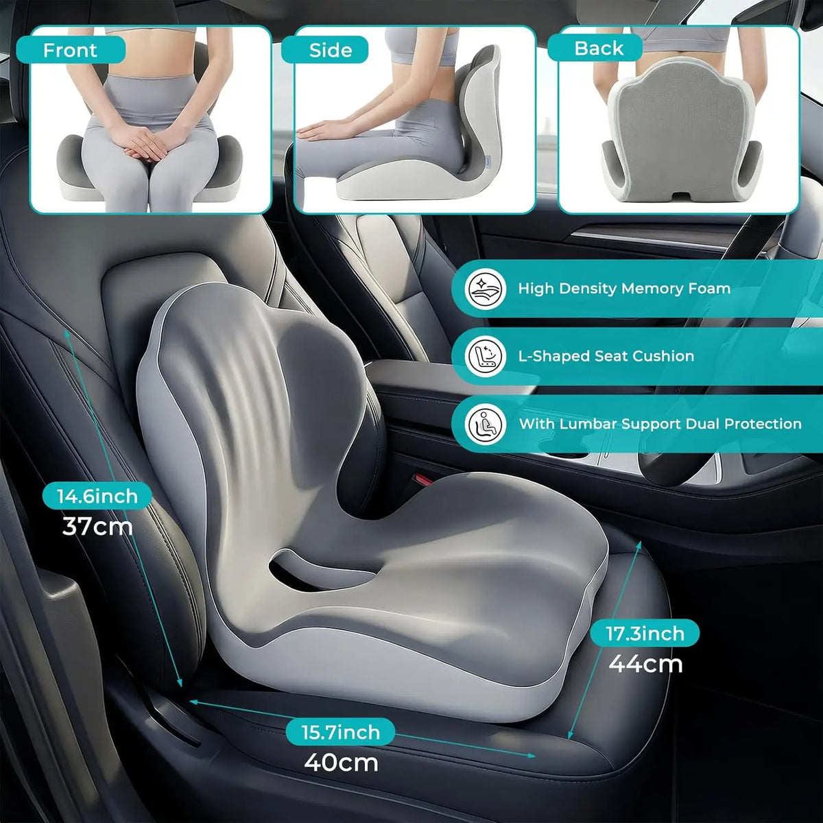 Ergonomic Memory Foam Seat Cushion Lumbar Office Car Back Support