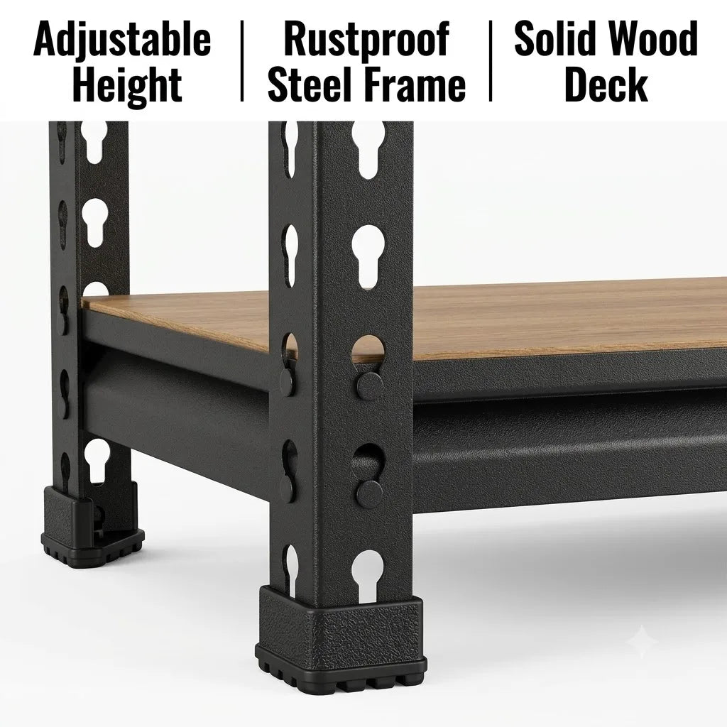 Adjustable Heavy Duty Five Tier Storage Rack With Wood Deck