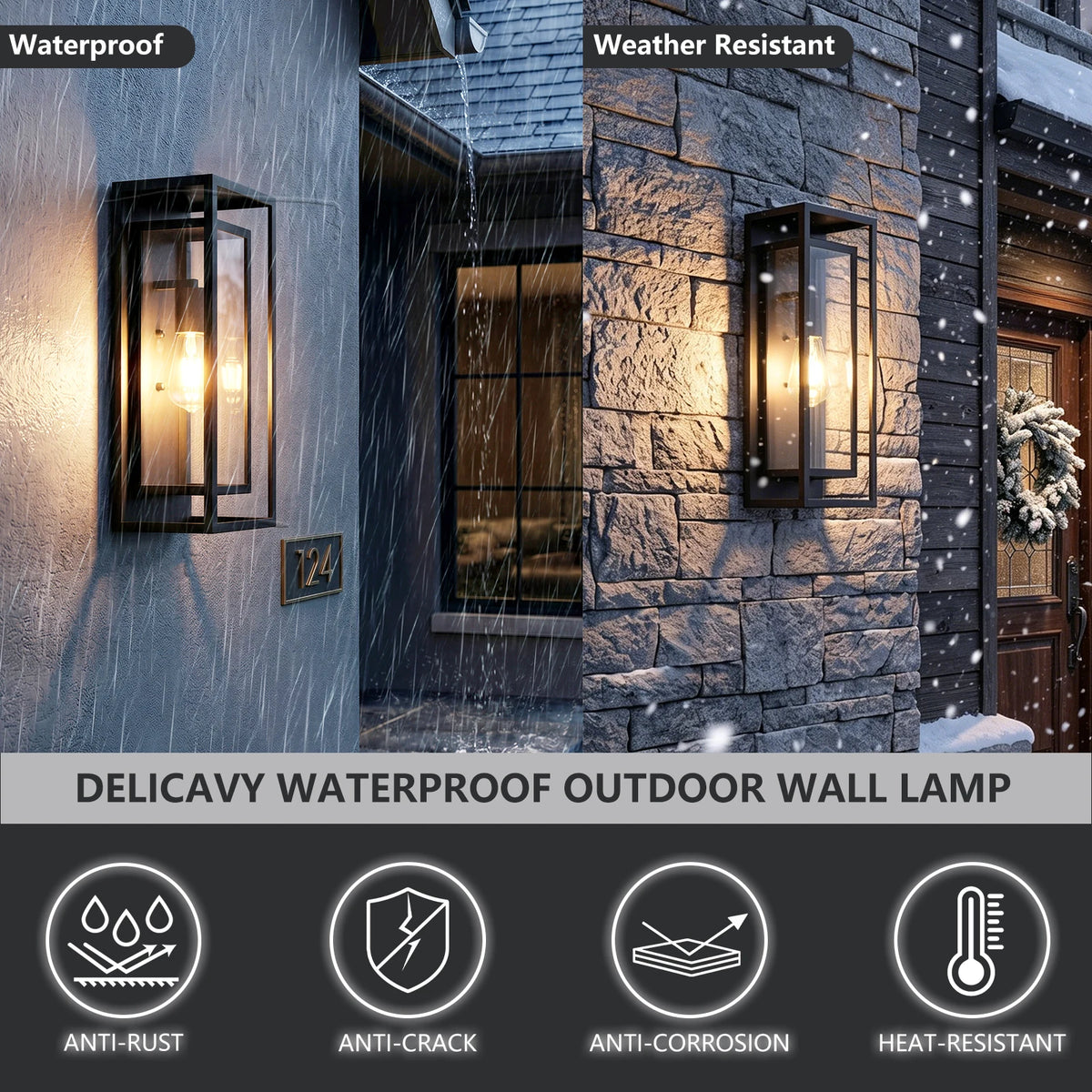 Arlgsite Exterior Iron Wall Lantern With Tempered Glass