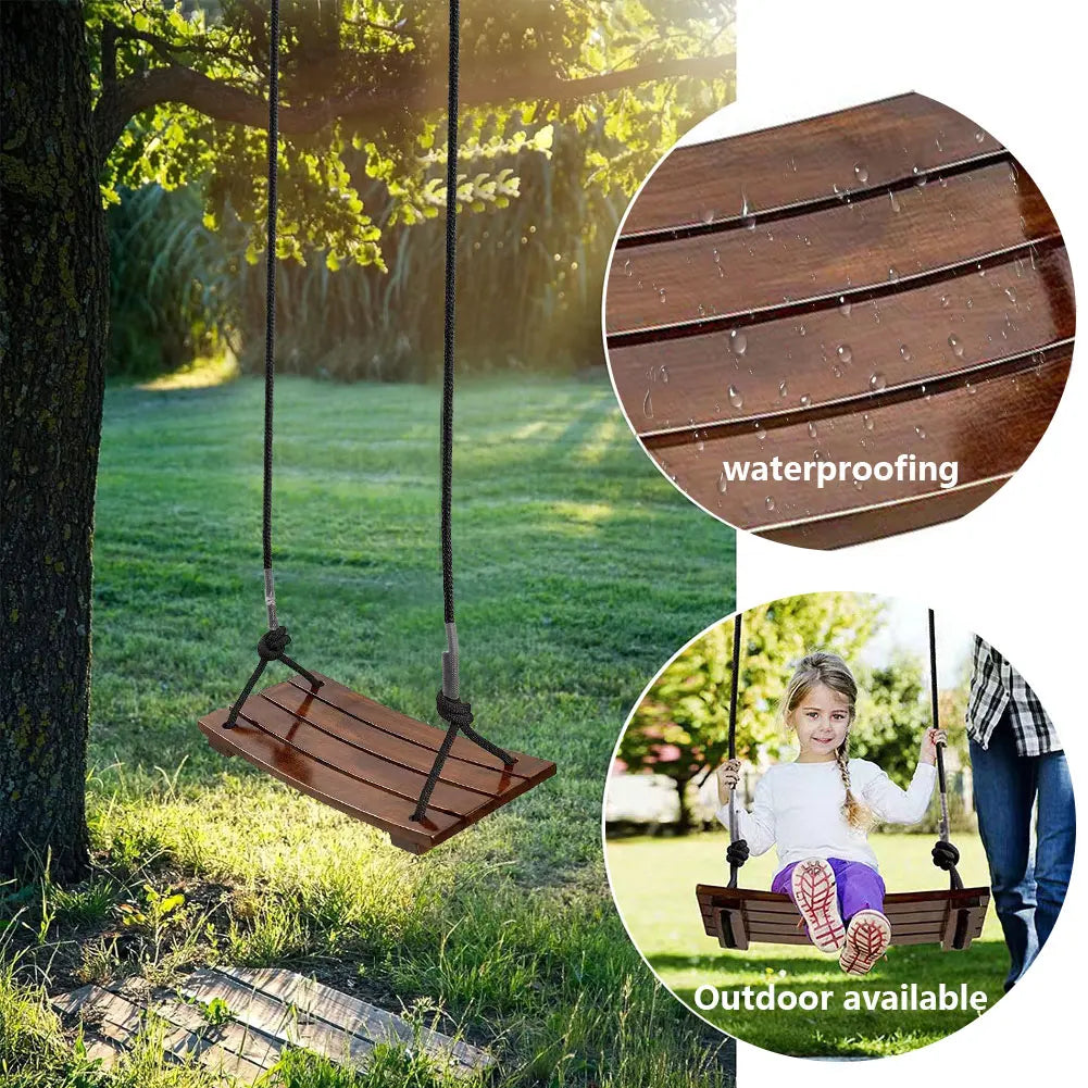 Solid Wood Outdoor Rope Swing Seat With Adjustable Ropes