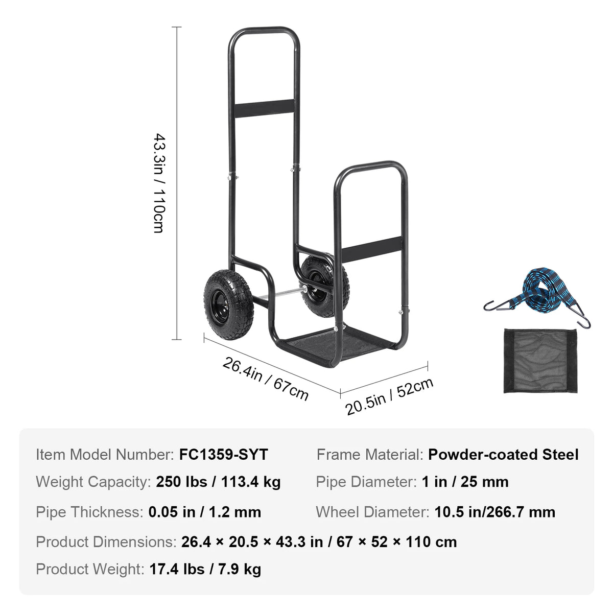 Firewood Log Cart Indoor Outdoor Wood Rack With Wheels Heavy Duty Steel