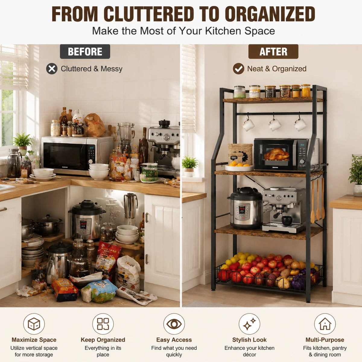 Freestanding Industrial Kitchen Baker Rack With Wire Basket
