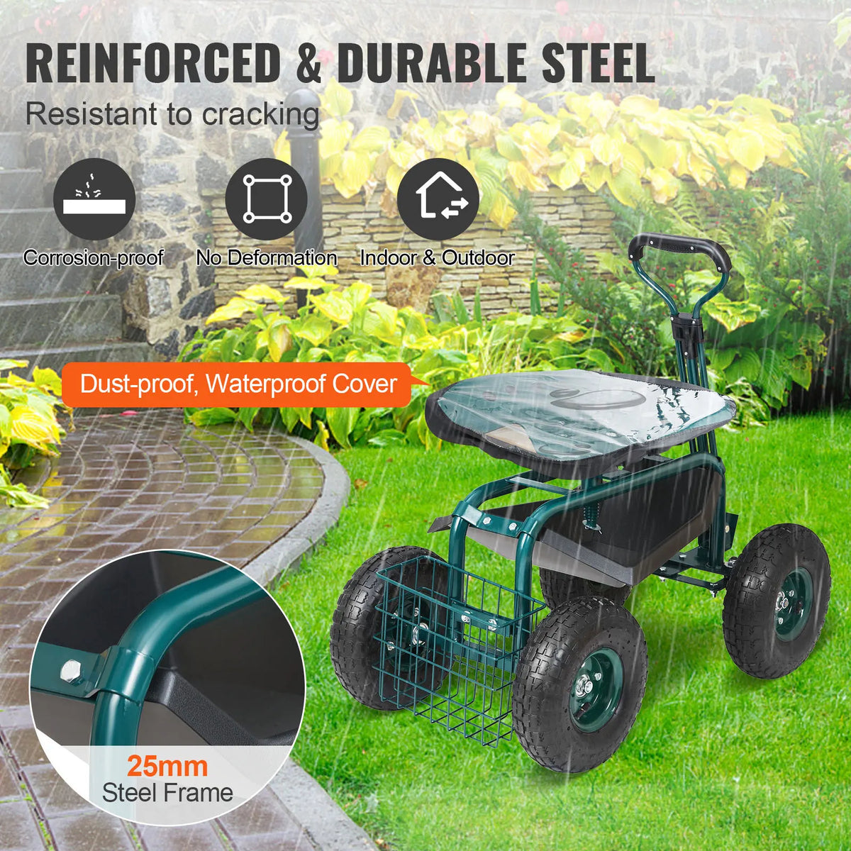 SucceBuy Garden Cart With Seat And Wheels 360 Degree Swivel