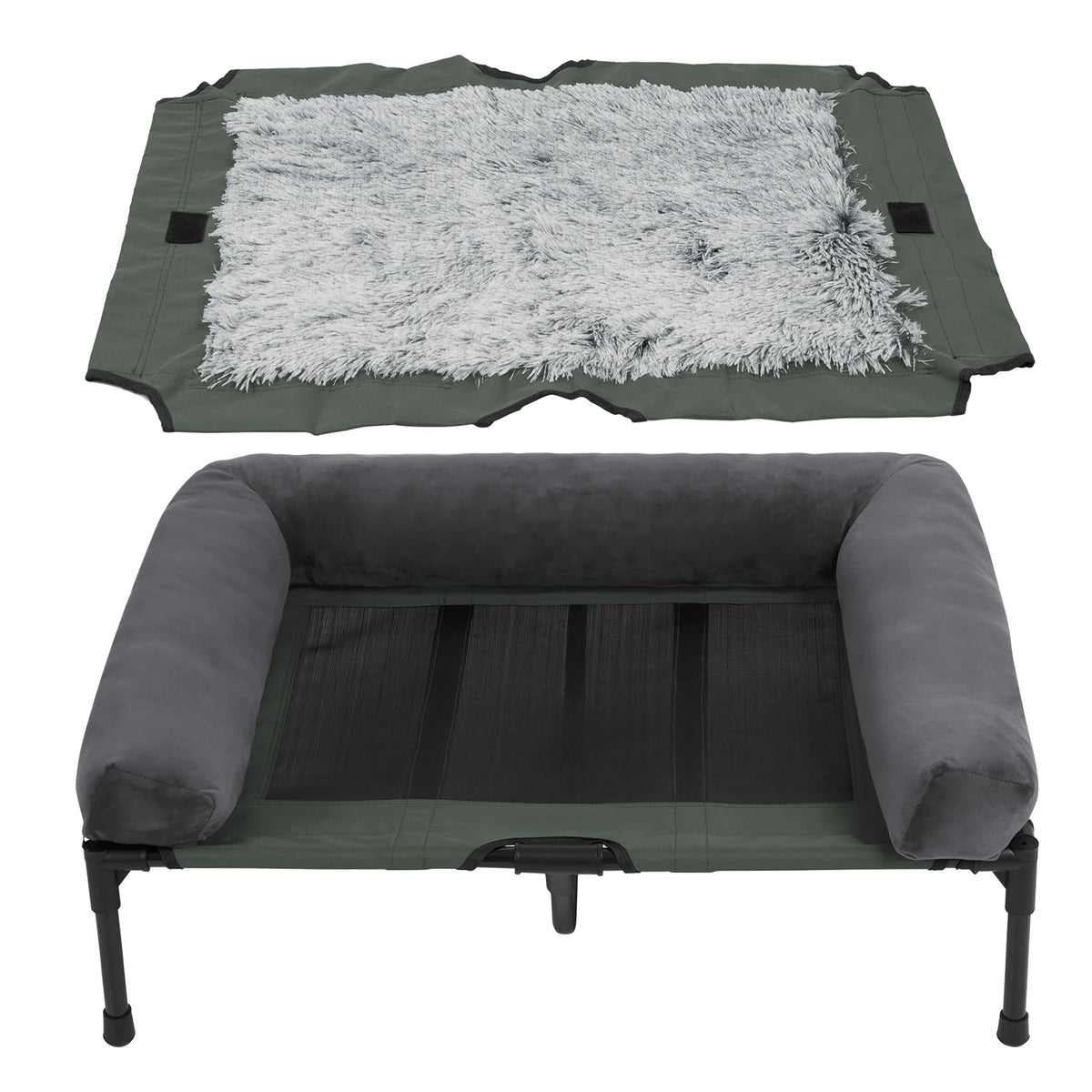 BINGOPAW Elevated Cooling Dog Cot with Breathable Mesh Plush Bolster