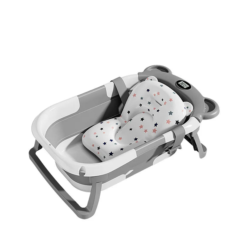 Foldable Baby Bathtub With Thermometer Drain Hole And Cushion