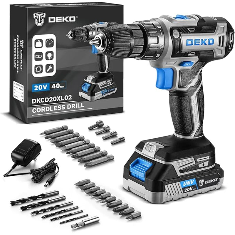 DEKO 20V Women's Cordless Drill with Battery and Charger 20V Drill Driver Kit Suitable for Woodworking Household Tools