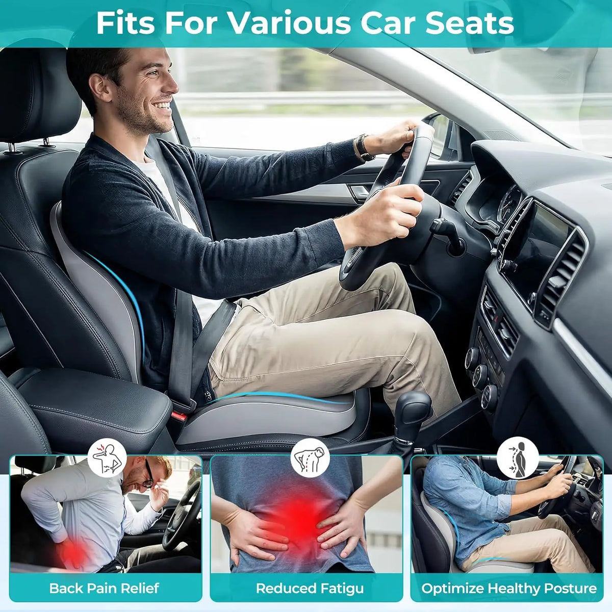 Ergonomic Memory Foam Seat Cushion Lumbar Office Car Back Support
