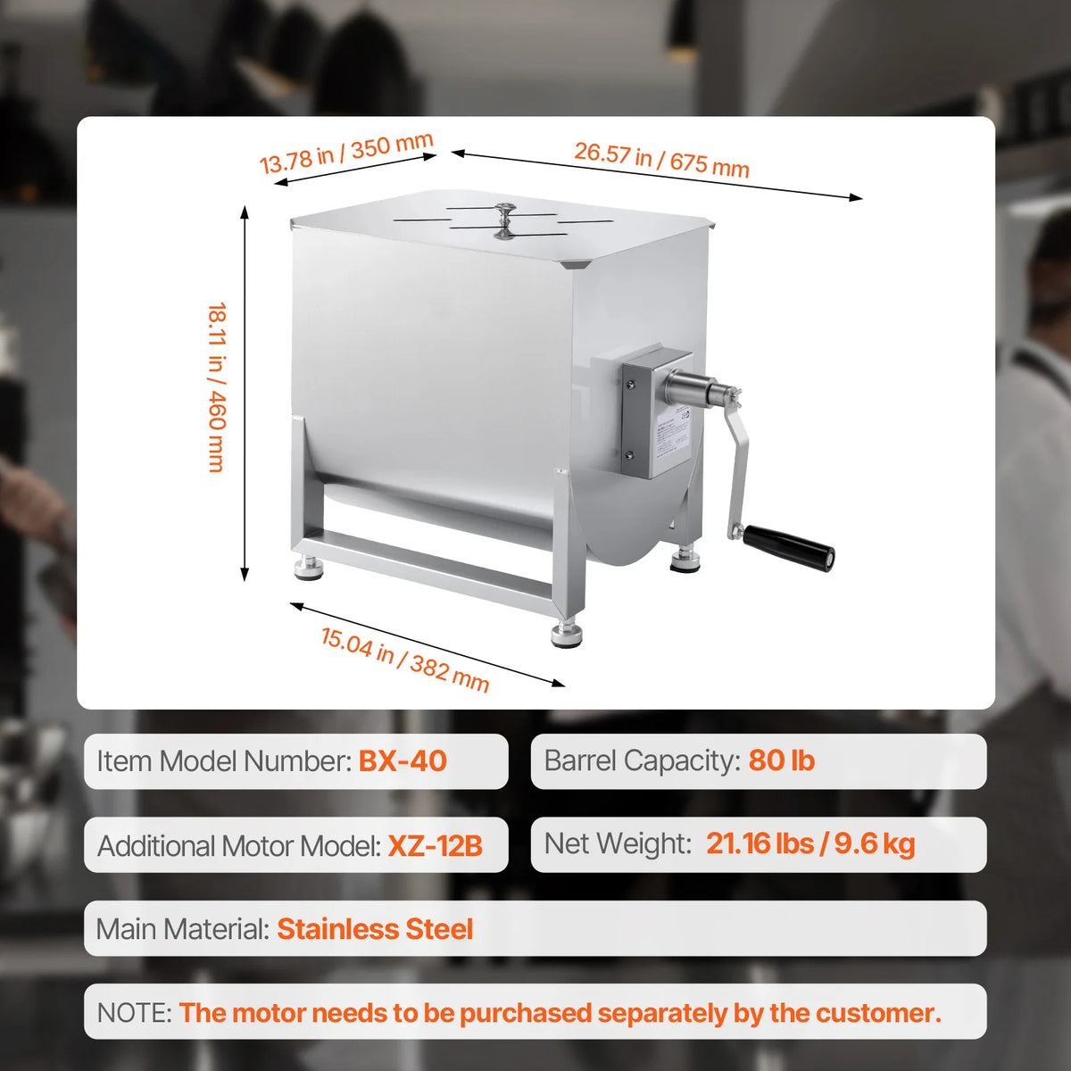SucceBuy Commercial Manual Meat Mixer Featuring Robust Gearbox Design