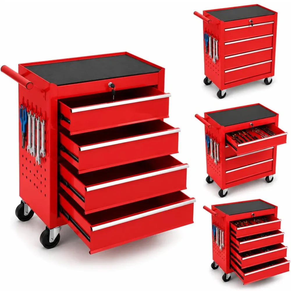 Locking Rolling Tool Chest With Wheels 4 Drawer Cabinet Garage