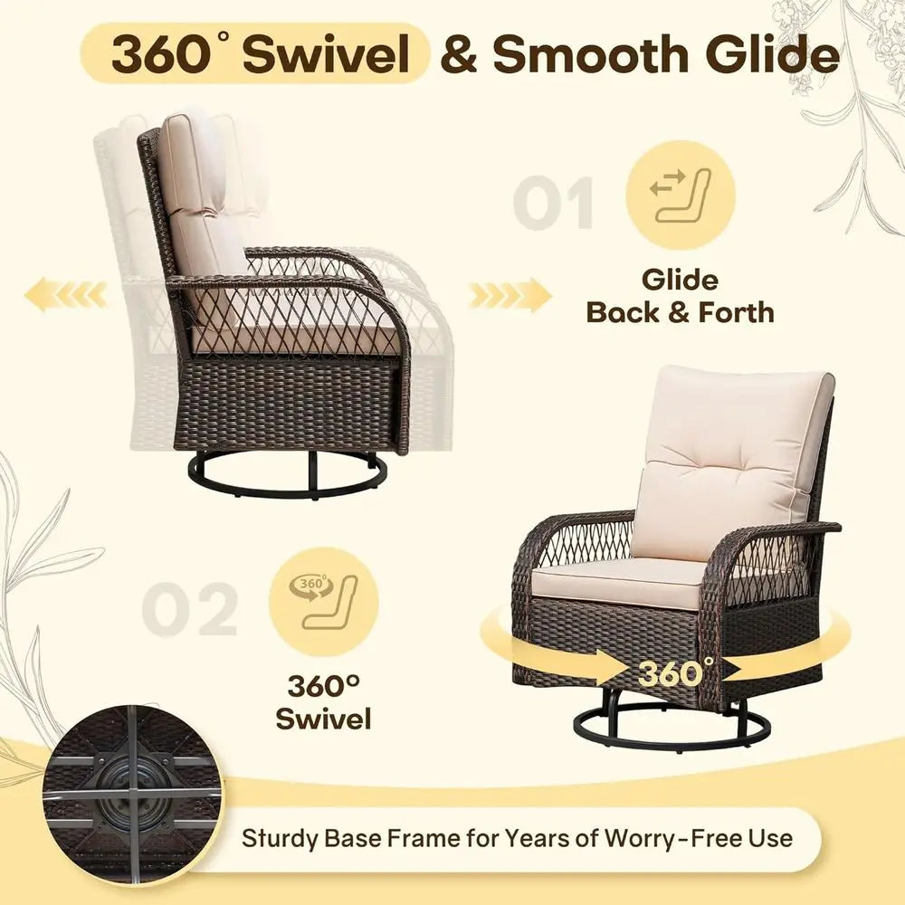 Outdoor Wicker Patio 3 Piece Rocking Swivel Chairs With Table
