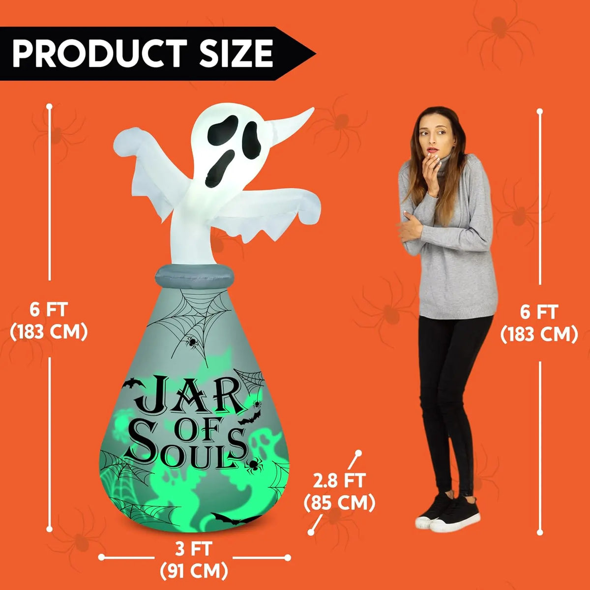 6 FT Halloween Inflatable Outdoor Decoration, Ghost Inflatable Halloween Decor Outdoor, Blow Up Ghost in the Jar with Green Projecting LED for Halloween Yard Decoration