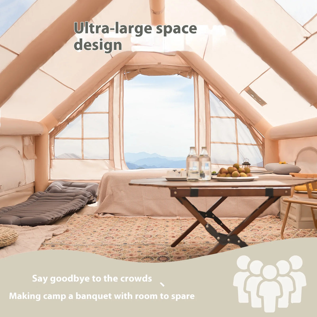 Pakicetus Luxury Inflatable Camping Tent With Stove Plug Adult 4-8 Person