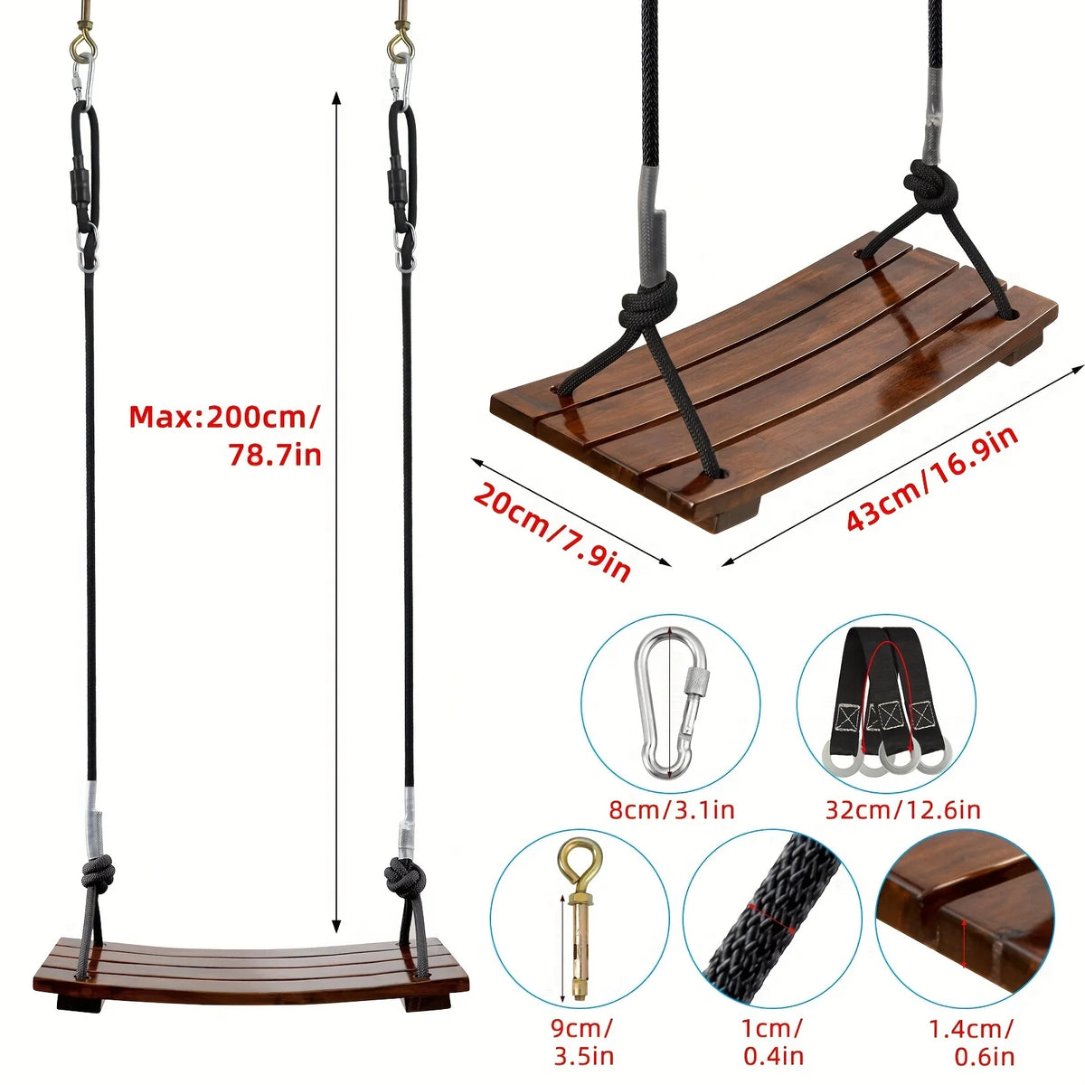 Outdoor Heavy Duty Wooden Porch Swing Chair For Adults 330lbs