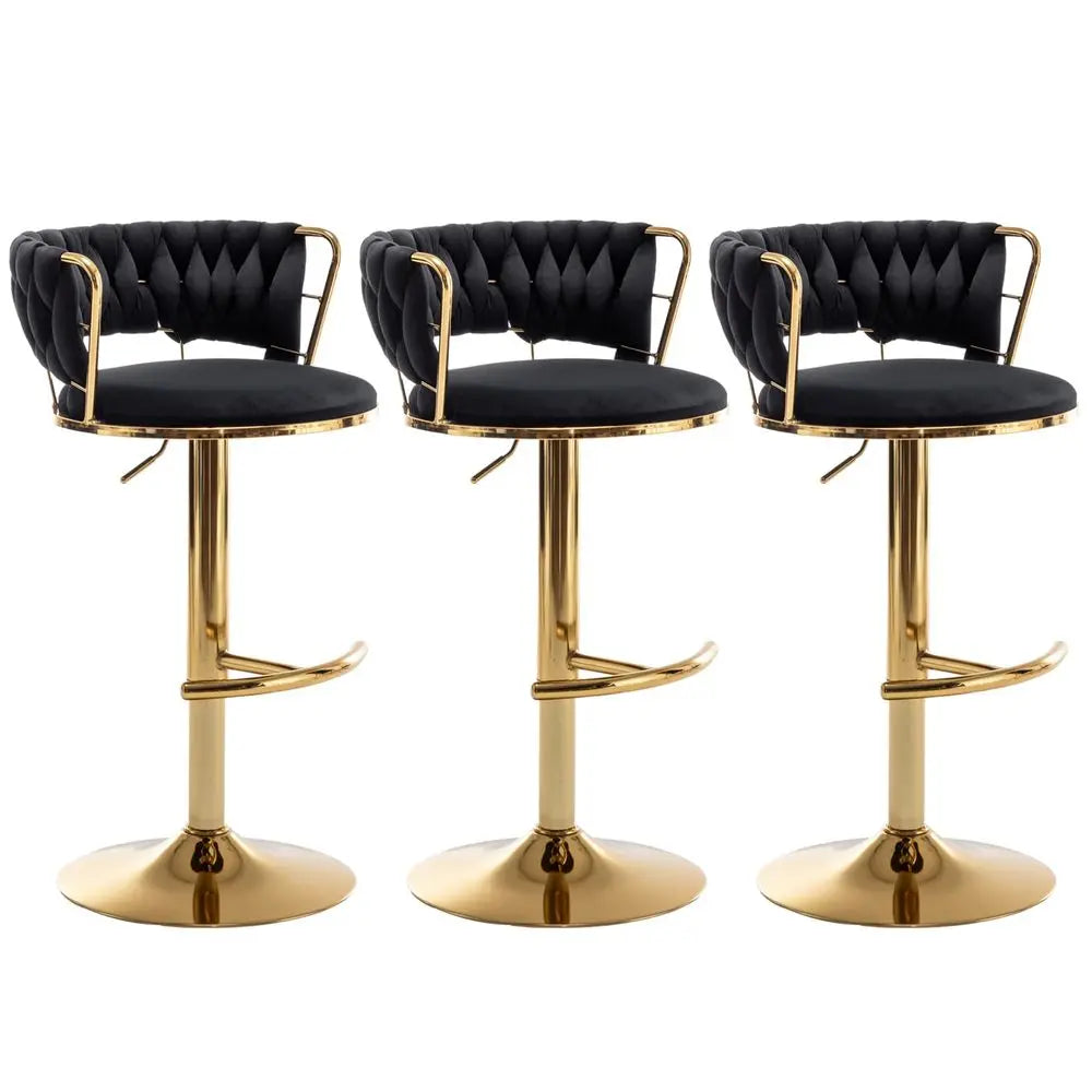 Velvet Bar Stools Set Of 3 With Low Back