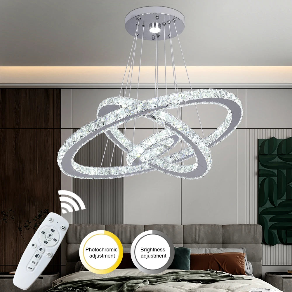 Modern Pendant Light K9 Crystal Chandelier DIY Rings Led Hang Ceiling Lamp Home Decor Chrome Lustre Fixtures Dining Living Room