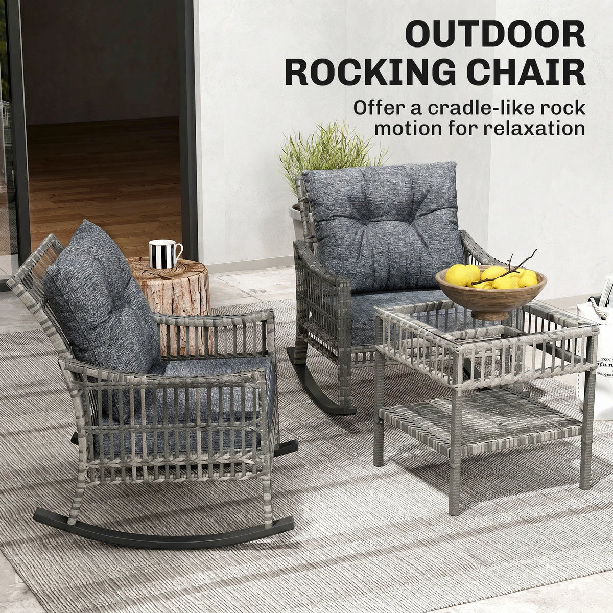 Outsunny 3 Piece Outdoor PE Rattan Patio Conversation Set